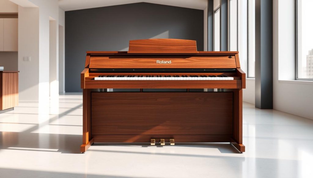 A sleek, premium Roland LX series digital piano standing prominently in a bright, airy room. The instrument's elegant, minimalist design features a polished wood finish that seamlessly blends into the modern, sophisticated interior. Soft, diffused lighting from large windows illuminates the piano, capturing its intricate details and highlighting the warm, realistic acoustic tones it produces. The scene conveys a sense of refined elegance and musical authenticity, perfectly suited to showcase the premium quality and acoustic realism of this Roland digital piano model. A sleek, premium Roland LX series digital piano standing prominently in a bright, airy room. The instrument's elegant, minimalist design features a polished wood finish that seamlessly blends into the modern, sophisticated interior. Soft, diffused lighting from large windows illuminates the piano, capturing its intricate details and highlighting the warm, realistic acoustic tones it produces. The scene conveys a sense of refined elegance and musical authenticity, perfectly suited to showcase the premium quality and acoustic realism of this Roland digital piano model.