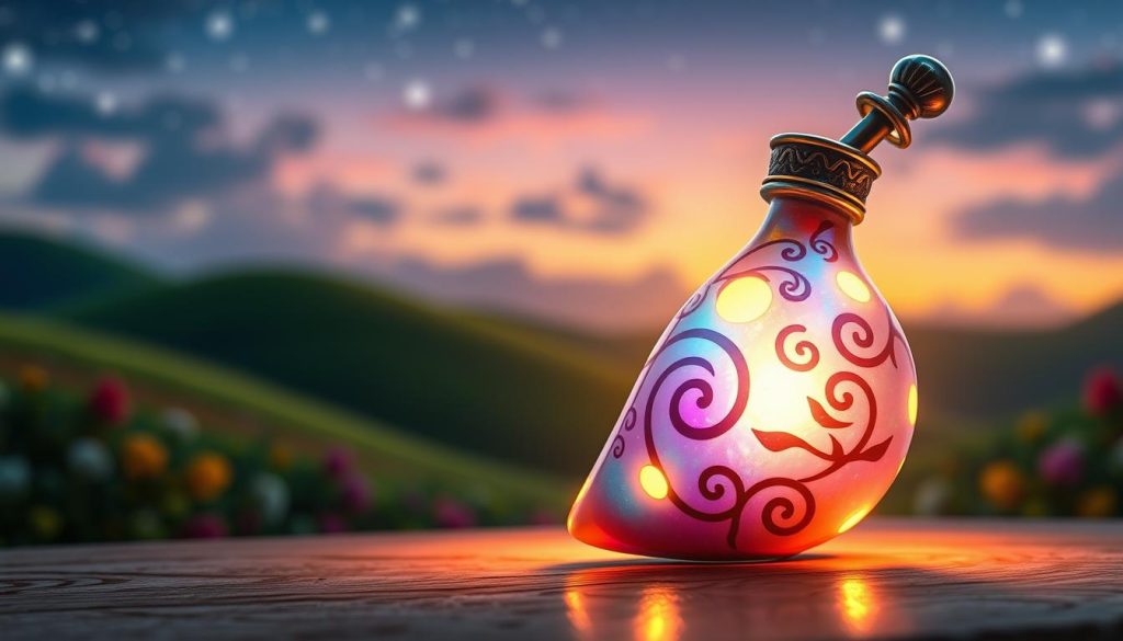 A beautifully detailed depiction of the "Ocarina de Tapion," inspired by its appearances in video games. In the foreground, a vibrant and intricately designed ocarina is showcased, featuring a pearlescent glaze with swirling patterns that echo a sense of magic. The middle ground includes a subtle hint of fantastical landscapes reminiscent of classic video game environments, with rolling hills and colorful flora that suggest adventure. In the background, a soft focus of a twilight sky filled with stars provides a dreamy atmosphere, enhancing the mystical quality of the scene. The lighting is warm and inviting, illuminating the ocarina with soft glows that highlight its features. The image captures a sense of nostalgia and wonder, evoking the enchanting melodies associated with the ocarina in popular culture. A beautifully detailed depiction of the "Ocarina de Tapion," inspired by its appearances in video games. In the foreground, a vibrant and intricately designed ocarina is showcased, featuring a pearlescent glaze with swirling patterns that echo a sense of magic. The middle ground includes a subtle hint of fantastical landscapes reminiscent of classic video game environments, with rolling hills and colorful flora that suggest adventure. In the background, a soft focus of a twilight sky filled with stars provides a dreamy atmosphere, enhancing the mystical quality of the scene. The lighting is warm and inviting, illuminating the ocarina with soft glows that highlight its features. The image captures a sense of nostalgia and wonder, evoking the enchanting melodies associated with the ocarina in popular culture.